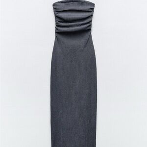 ZARA strapless textured fitted tube midi dress 3644/313